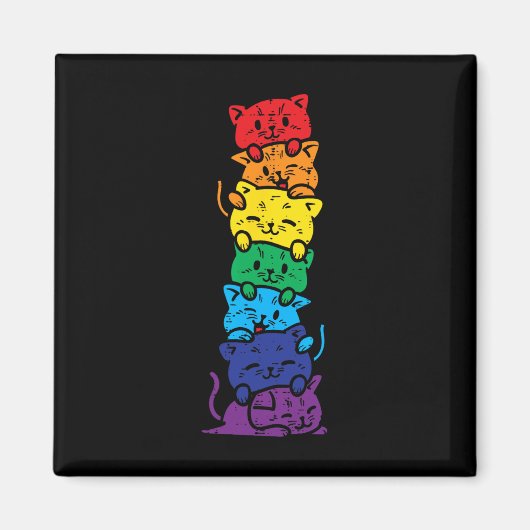 Cat Stack Rainbow Gay Pride Cute Lgbt Animal Pet L Magneet (Voorkant)