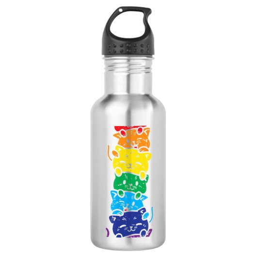 Cat Stack Rainbow Gay Pride Cute LGBT Animal Pet L Waterfles (Voorkant)