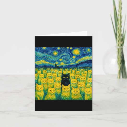 Cat Starry Night Van Gogh Cat For Cat Lover  Kaart (Voorkant)