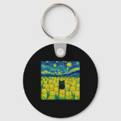 Cat Starry Night Van Gogh Cat For Cat Lover Sleutelhanger (Voorkant)