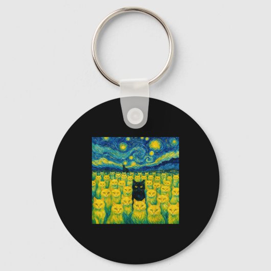 Cat Starry Night Van Gogh Cat For Cat Lover  Sleutelhanger (Voorkant)