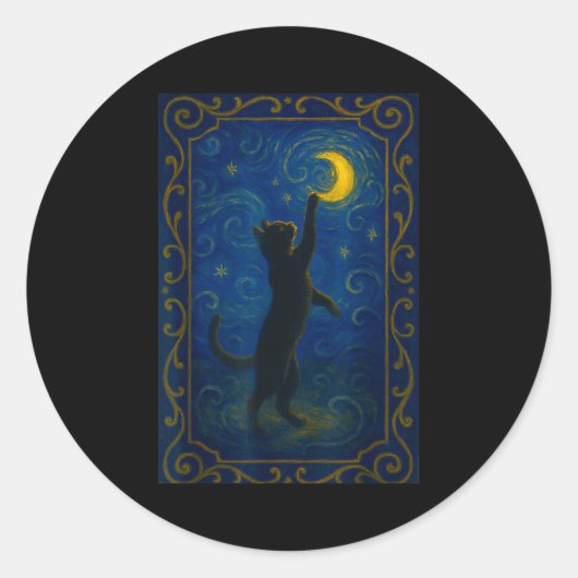 Cat Starry Night Van Gogh Cat Funny Cat Lover Mom Ronde Sticker (Voorkant)
