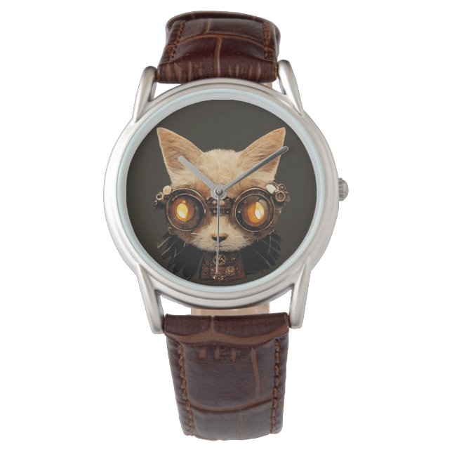 Cat Steampunk Gothic Retro Kat Horloge (Voorkant)
