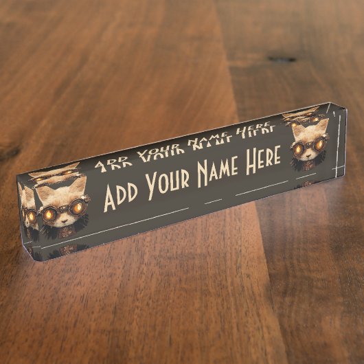 Cat Steampunk Gothic Retro Kat Naambordje (Zijkant)