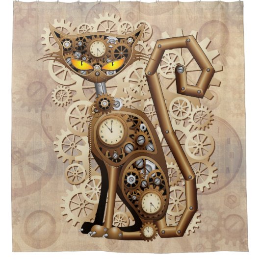 Cat Steampunk  Retro Style Machine Douchegordijn (Voorkant)