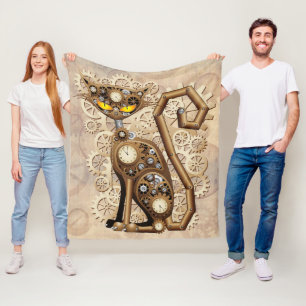 Cat Steampunk Retro Style Machine Fleece Deken