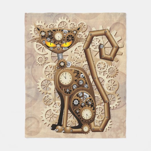 Cat Steampunk Retro Style Machine Fleece Deken (Voorkant)