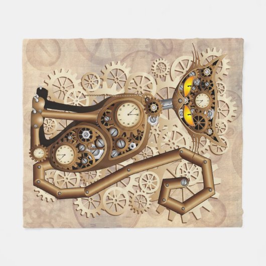 Cat Steampunk Retro Style Machine Fleece Deken (Voorkant (Horizontaal))