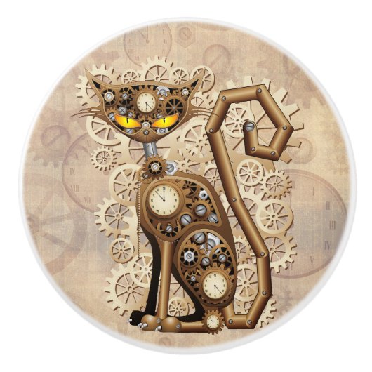 Cat Steampunk  Retro Style Machine Keramische Knop (Voorkant)