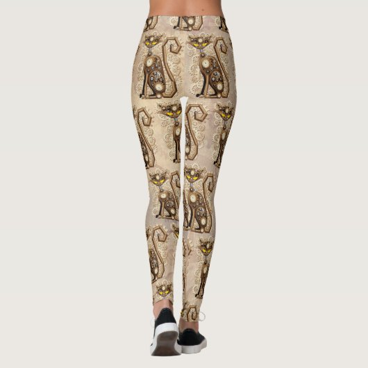 Cat Steampunk  Retro Style Machine Leggings (Achterkant)