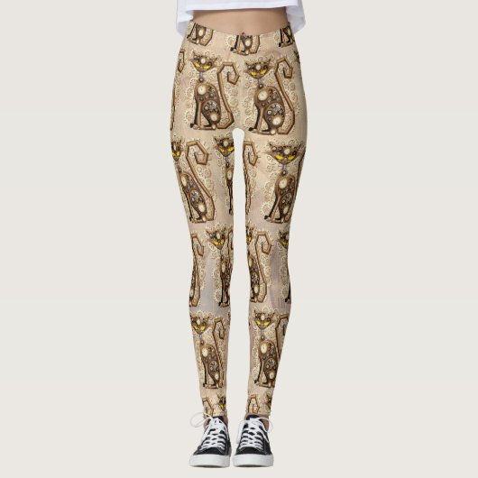 Cat Steampunk  Retro Style Machine Leggings (Voorkant)