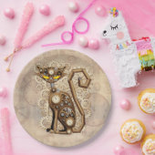 Cat Steampunk  Retro Style Machine Papieren Bordje (Feest)