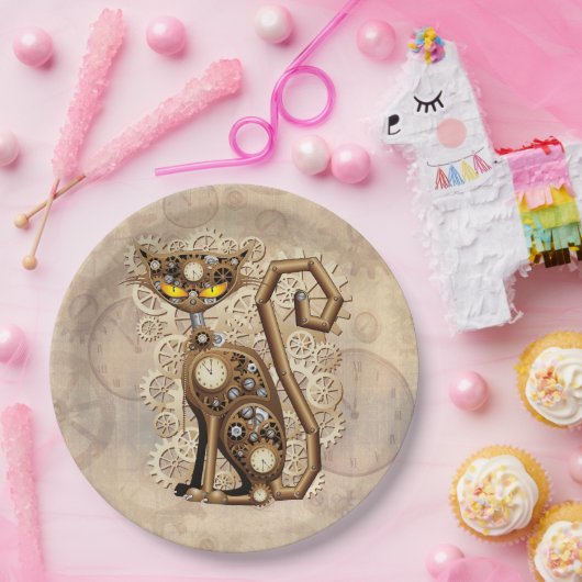 Cat Steampunk  Retro Style Machine Papieren Bordje (Feest)