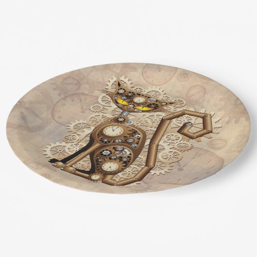 Cat Steampunk Retro Style Machine Papieren Bordje (Gekanteld)