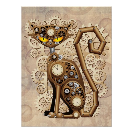 Cat Steampunk Retro Style Machine Perfect Poster (Voorkant)