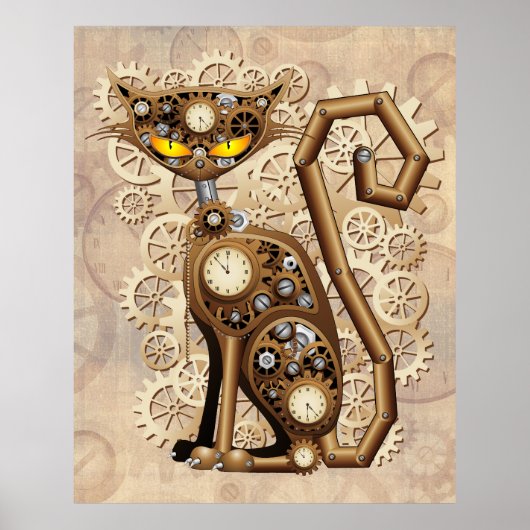 Cat Steampunk Retro Style Machine Poster (Voorkant)