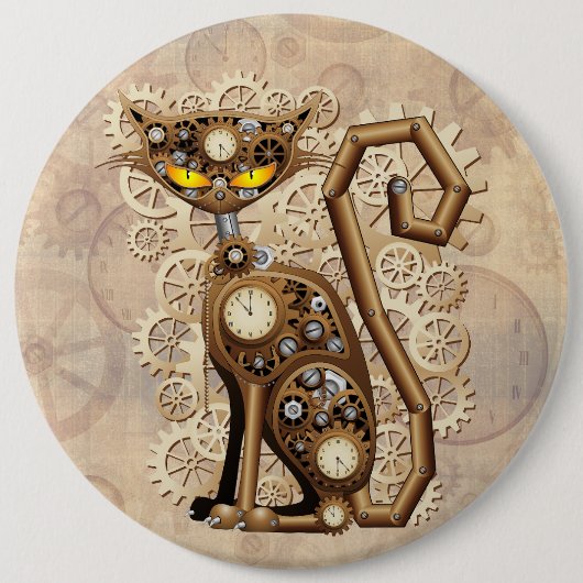 Cat Steampunk  Retro Style Machine Ronde Button 6,0 Cm (Voorkant)