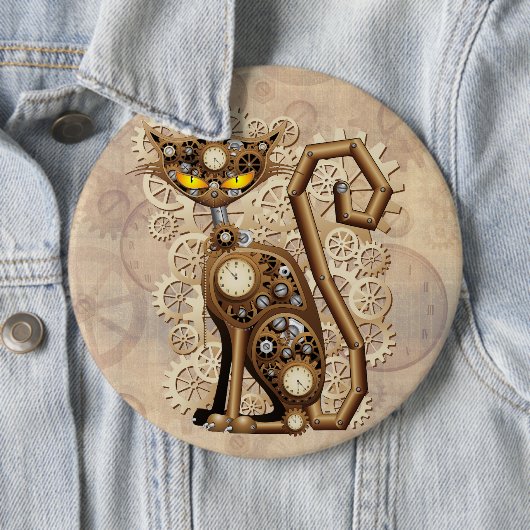 Cat Steampunk Retro Style Machine Ronde Button 6,0 Cm (In situ)