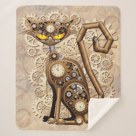 Cat Steampunk Retro Style Machine Sherpa Deken (Voorkant)
