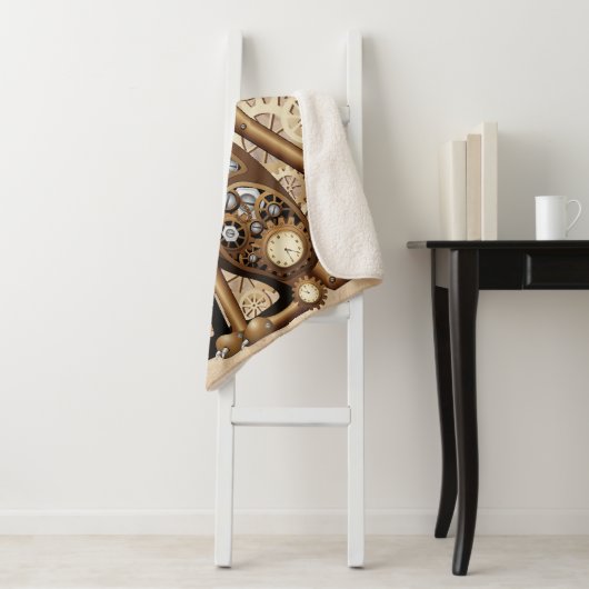 Cat Steampunk Retro Style Machine Sherpa Deken (In situ)