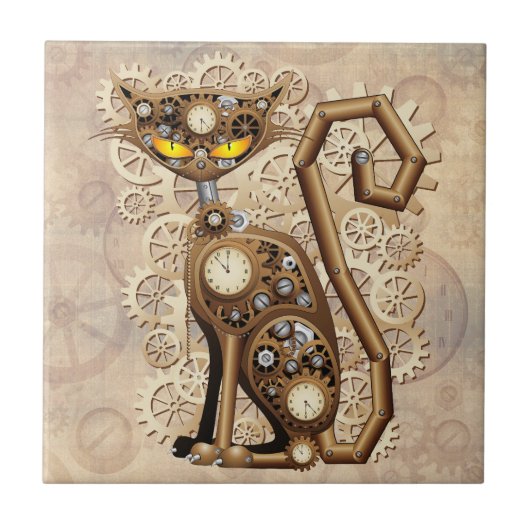 Cat Steampunk  Retro Style Machine Tegeltje (Voorkant)