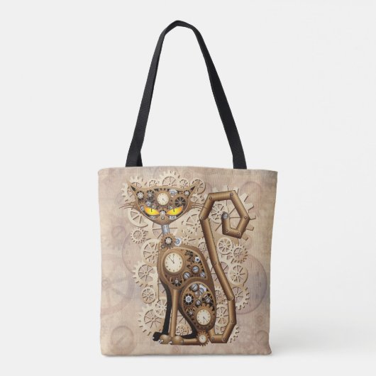 Cat Steampunk Retro Style Machine Tote Bag (Achterkant)