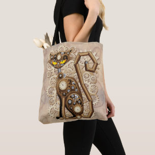 Cat Steampunk Retro Style Machine Tote Bag