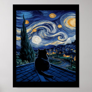 Cat Sterrennacht Van Gogh Cat Art Lover Funny Cat Poster