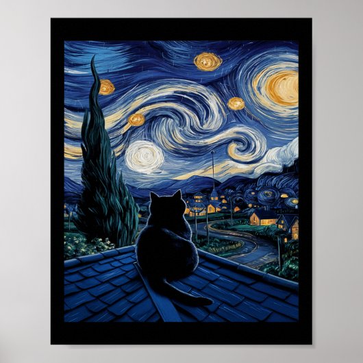 Cat Sterrennacht Van Gogh Cat Art Lover Funny Cat Poster (Voorkant)