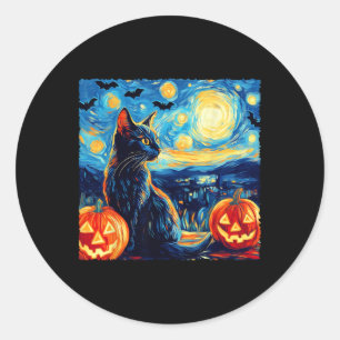 Cat Sterrennacht Van Gogh Cat Lover Bats Pumpkins Ronde Sticker