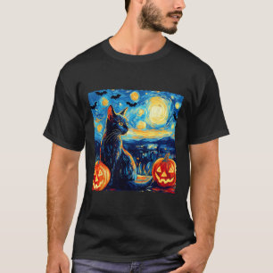 Cat Sterrennacht Van Gogh Cat Lover Bats Pumpkins T-shirt