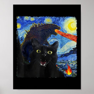 Cat Sterrennacht Van Gogh Cat voor kattenliefhebbe Poster