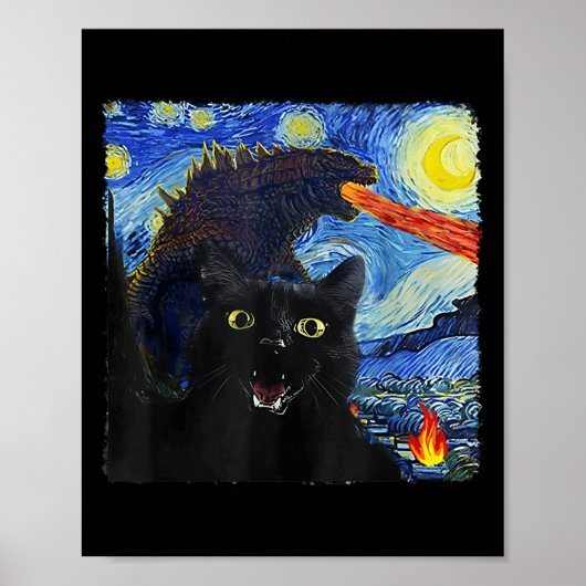 Cat Sterrennacht Van Gogh Cat voor kattenliefhebbe Poster (Voorkant)