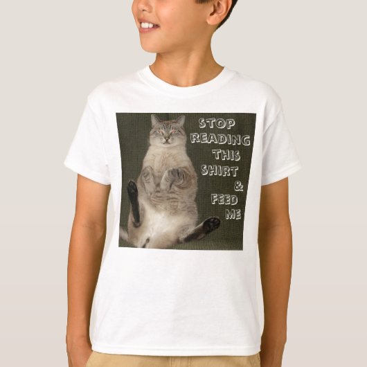 Cat STOP LEZEN SHIRT & FEED ME Kinder Basic T-shir (Voorkant)