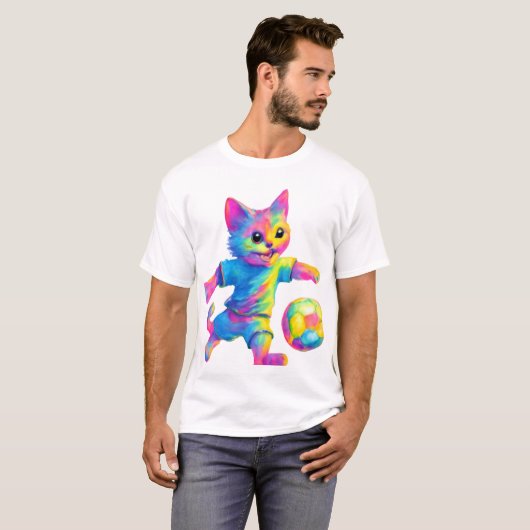 Cat Striker - Schattige Voetbal Spelen Cat T-shirt (Voorkant volledig)