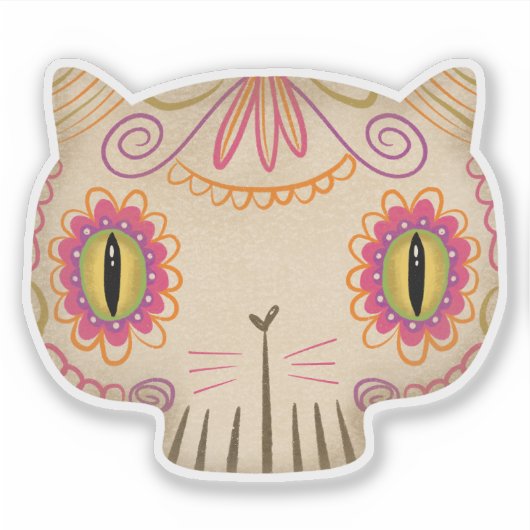 Cat Sugar Skull Catrina - Dag van de Doden Sticker (Voorkant)