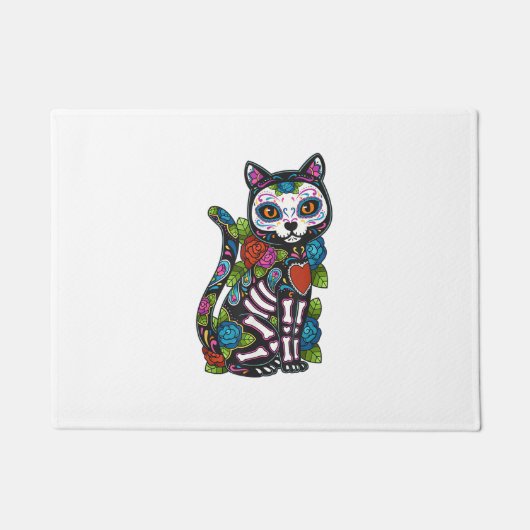 Cat Sugar Skull Mexico Calavera Dia de Los Muertos Deurmat (Voorkant)