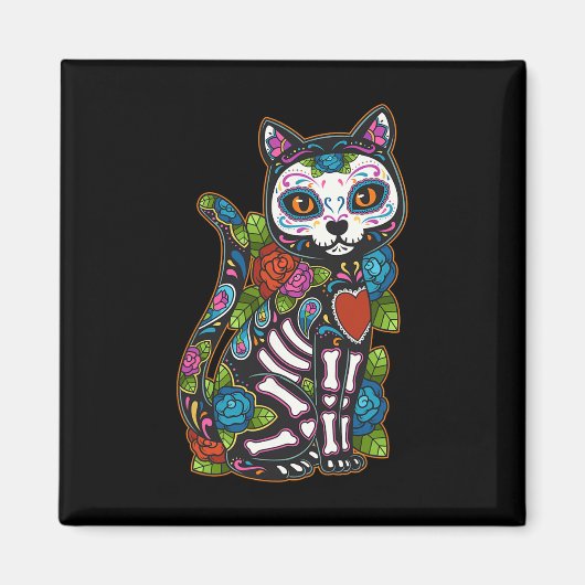Cat Sugar Skull Mexico Calavera Dia de Los Muertos Magneet (Voorkant)