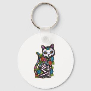 Cat Sugar Skull Mexico Calavera Dia de Los Muertos Sleutelhanger
