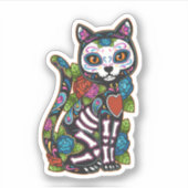 Cat Sugar Skull Mexico Calavera Dia de Los Muertos Sticker (Voorkant)