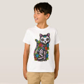 Cat Sugar Skull Mexico Calavera Dia de Los Muertos T-shirt (Voorkant volledig)
