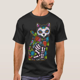 Cat Sugar Skull Mexico Calavera Dia de Los Muertos T-shirt