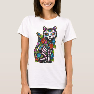 Cat Sugar Skull Mexico Calavera Dia de Los Muertos T-shirt