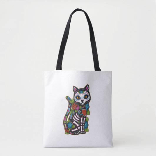 Cat Sugar Skull Mexico Calavera Dia de Los Muertos Tote Bag (Voorkant)