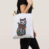 Cat Sugar Skull Mexico Calavera Dia de Los Muertos Tote Bag (Dichtbij)