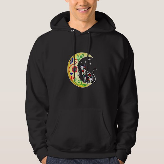 Cat Sugar Skull Mexico Calavera Moon Halloween Hoodie (Voorkant)