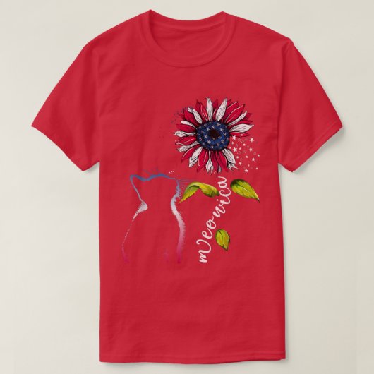 Cat Sunflower 4th Of July Meowica Merica USA Ameri T-shirt (Design voorkant)