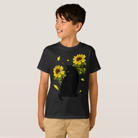 Cat Sunflower Christmas Tree Sun Flower Cat Lover  T-shirt (Voorkant volledig)