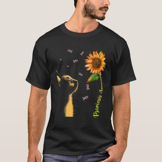 Cat Sunflower Psoriasis Awareness T-shirt (Voorkant)