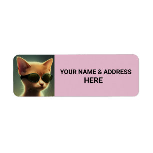CAT SUNGLASSES PINK Return Address Labels
